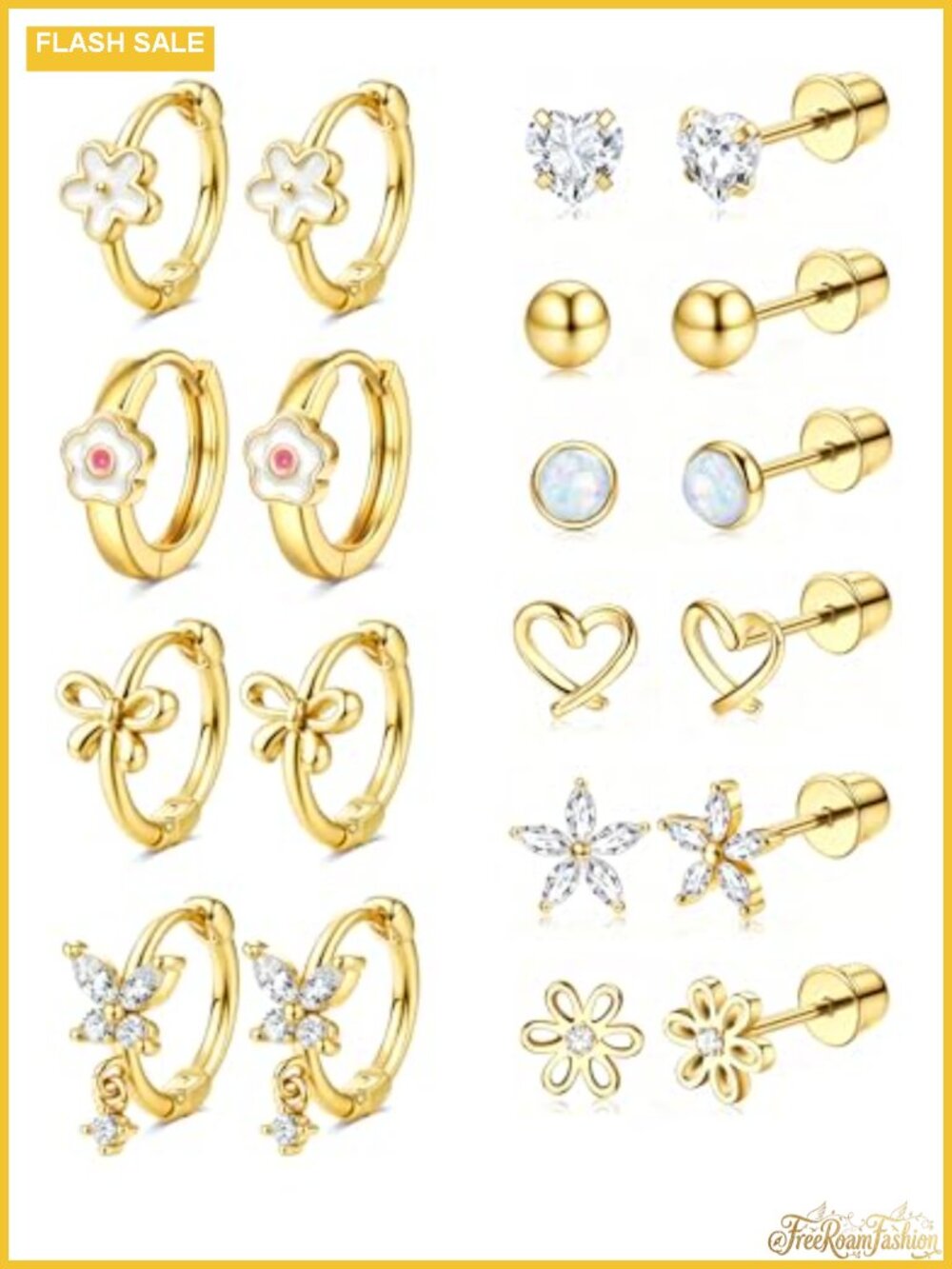 10 Pair 14K Gold Plated Surgical Steel Screw Back Earrings Set Hypoallergenic